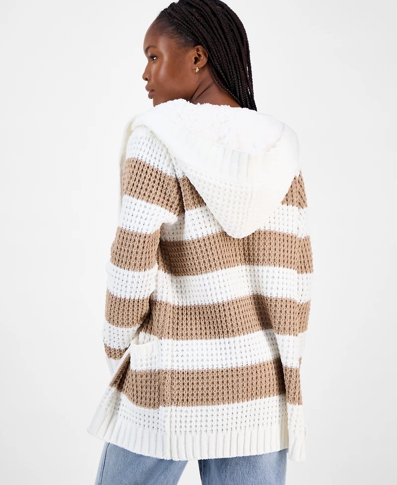 Madden Girl Juniors' Sherpa-Lined Striped Open Cardigan