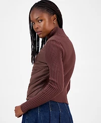 Madden Girl Juniors' Quilted-Front Full-Zip Cardigan