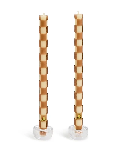 MacKenzie-Childs Mocha Check Dinner Candles, Set of 2
