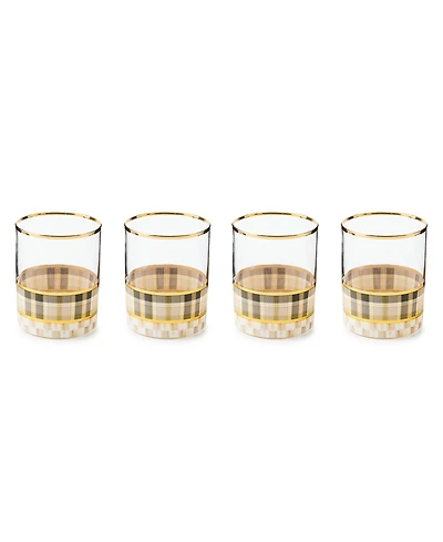 MacKenzie-Childs Tartan Mocha Tumbler Glass, Set of 4