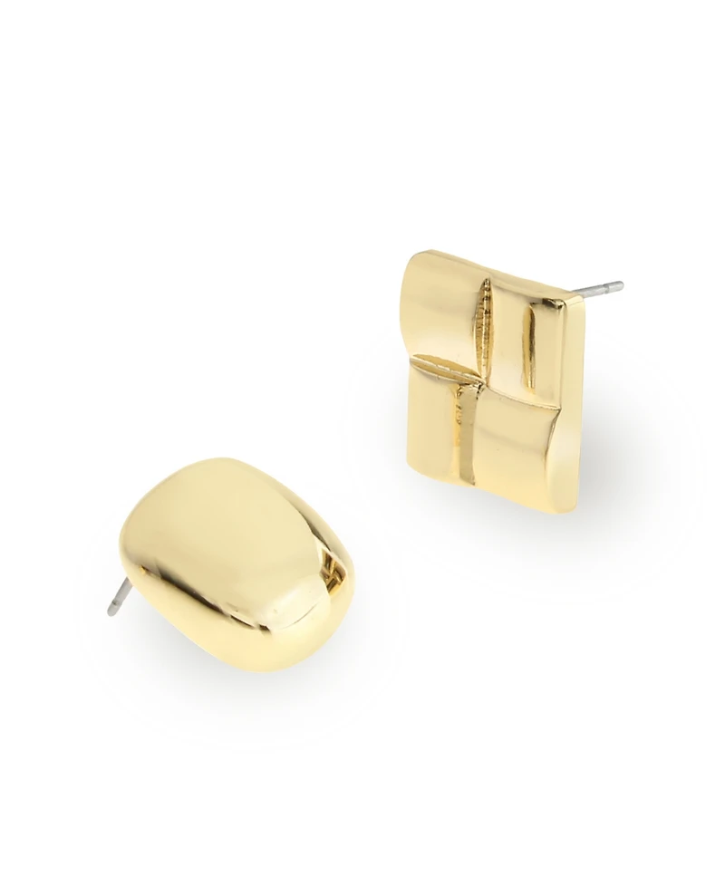 Steve Madden Gold Vintage Square Button Duo Earring Set