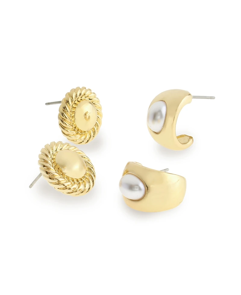 Steve Madden Faux Mother of Pearl Ribbed Circle Cuff Duo Earring Set