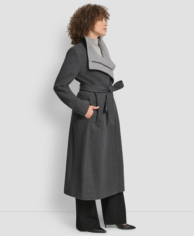 Dkny Women's Wing Collar Asymmetrical Wrap Coat