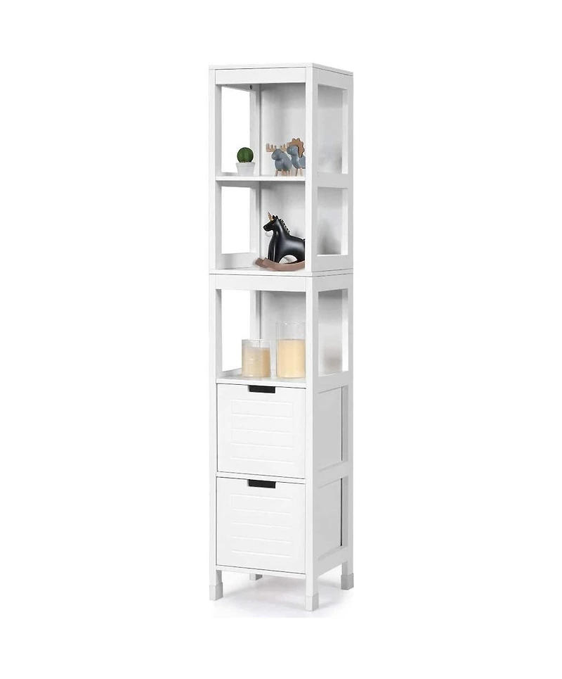 Slickblue Bathroom Cabinet Tower with 2 Storage Drawers and 3 Shelves in Wood Finish