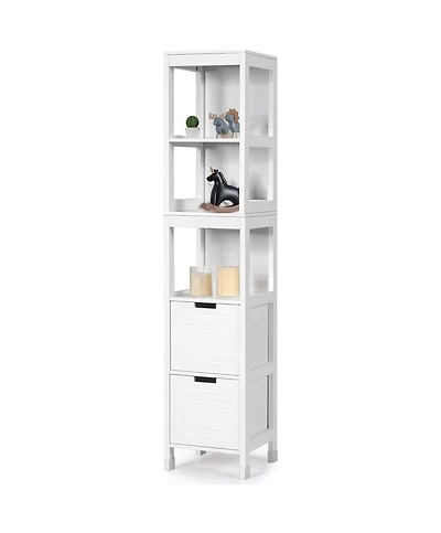 Slickblue Bathroom Cabinet Tower with 2 Storage Drawers and 3 Shelves in Wood Finish