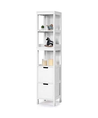 Slickblue Bathroom Cabinet Tower with 2 Storage Drawers and 3 Shelves in Wood Finish