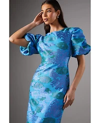 Coast Women's Jacquard Floral Puff Sleeve Midi Dress