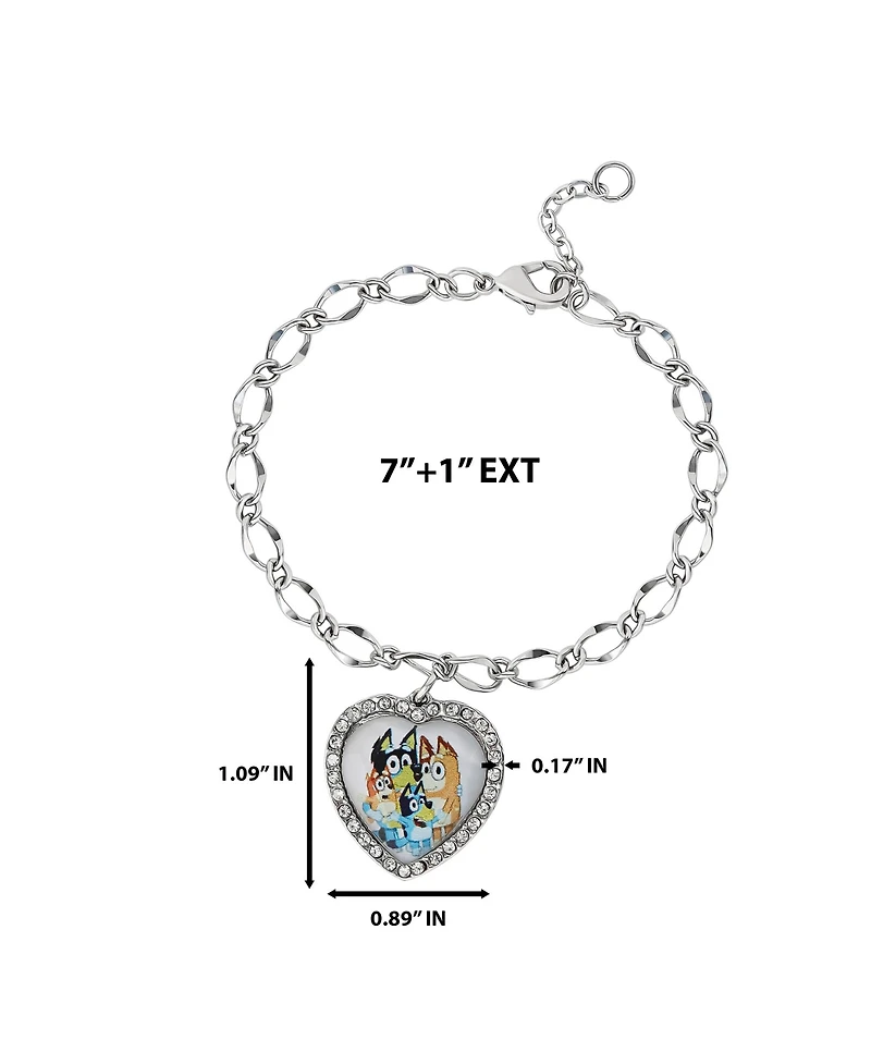 Bluey Heart Pendant Chain Bracelet - Silver Tone