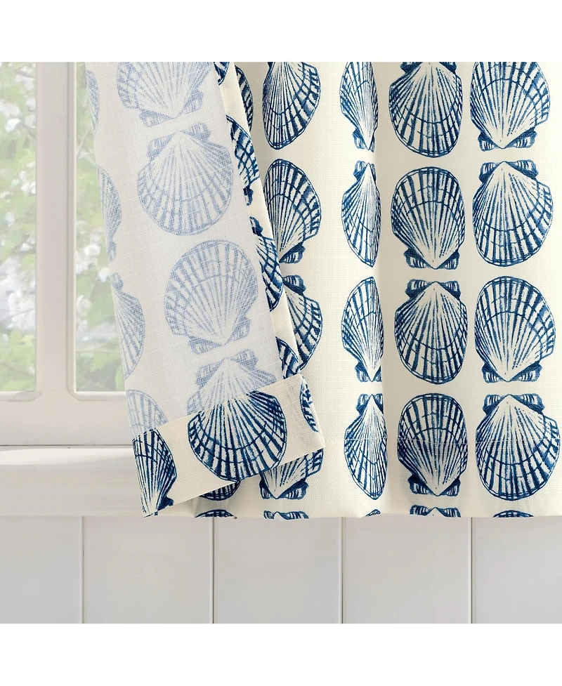 No. 918 Seaside Tonal Seashell Print Semi-Sheer Rod Pocket Kitchen Curtain Tier Pair
