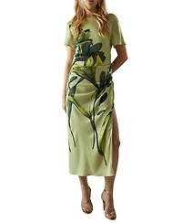 Warehouse Women's Placement Print Crinkle Midi Satin Dress
