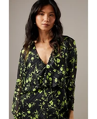 Warehouse Women's Shadow Stripe Floral Batwing Midi Dress