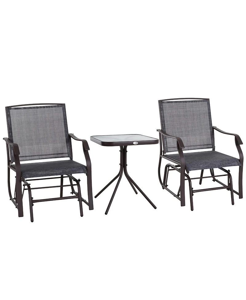 Flynama 3 Piece Outdoor Glider Chair with Coffee Table Bistro Set, 2 Patio Rocking Swing Chairs with Breathable Sling Fabric, Glass Tabletop, for Back