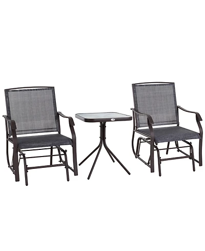 Flynama 3 Piece Outdoor Glider Chair with Coffee Table Bistro Set, 2 Patio Rocking Swing Chairs with Breathable Sling Fabric, Glass Tabletop, for Back