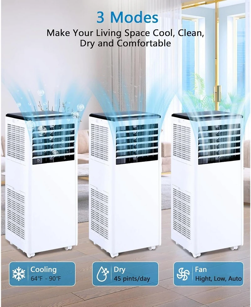 Gaomon 8,000 Btu Portable Ac - 3-in-1 Cooling, Fan & Dehumidifier, Smart Unit with Led Display, Remote Control, Timer & Installation Kit
