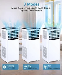 Gaomon 8,000 Btu Portable Ac - 3-in-1 Cooling, Fan & Dehumidifier, Smart Unit with Led Display, Remote Control, Timer & Installation Kit