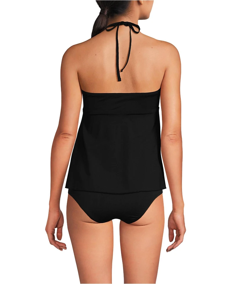 Lands End Flutter Neck Tankini Lands' End Women's D-Cup Adjustable Scoop Neck Flutter - Black/egret White Leaf Scroll Tankini Top