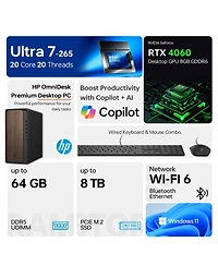 Hp OmniDesk Premium Tower Desktop Intel Core Ultra 7 265 8GB Ram Nvidia GeForce Rtx 4060 512GB Ssd Storage Windows 11 Home - Black