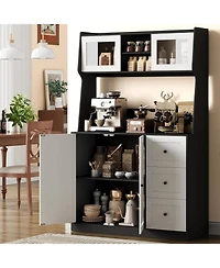 gaomon "22; Kitchen Pantry Cabinet with Microwave Shelf, Freestanding Hutch Cabinet with 3 Drawers and Led Lights, Tall Storage Cabinet with Counterto