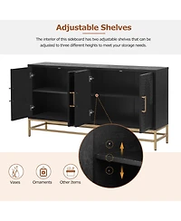 Retro Style Sideboard with Adjustable Shelves, Rectangular Metal Handles and Legs for Kitchen, Living room, Dining Room