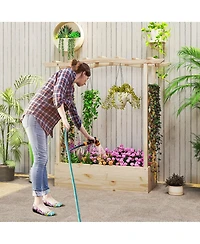 Gymax 2PCS Wooden Raised Garden Bed w/ Trellis & Hanging Roof Planter Box for Garden