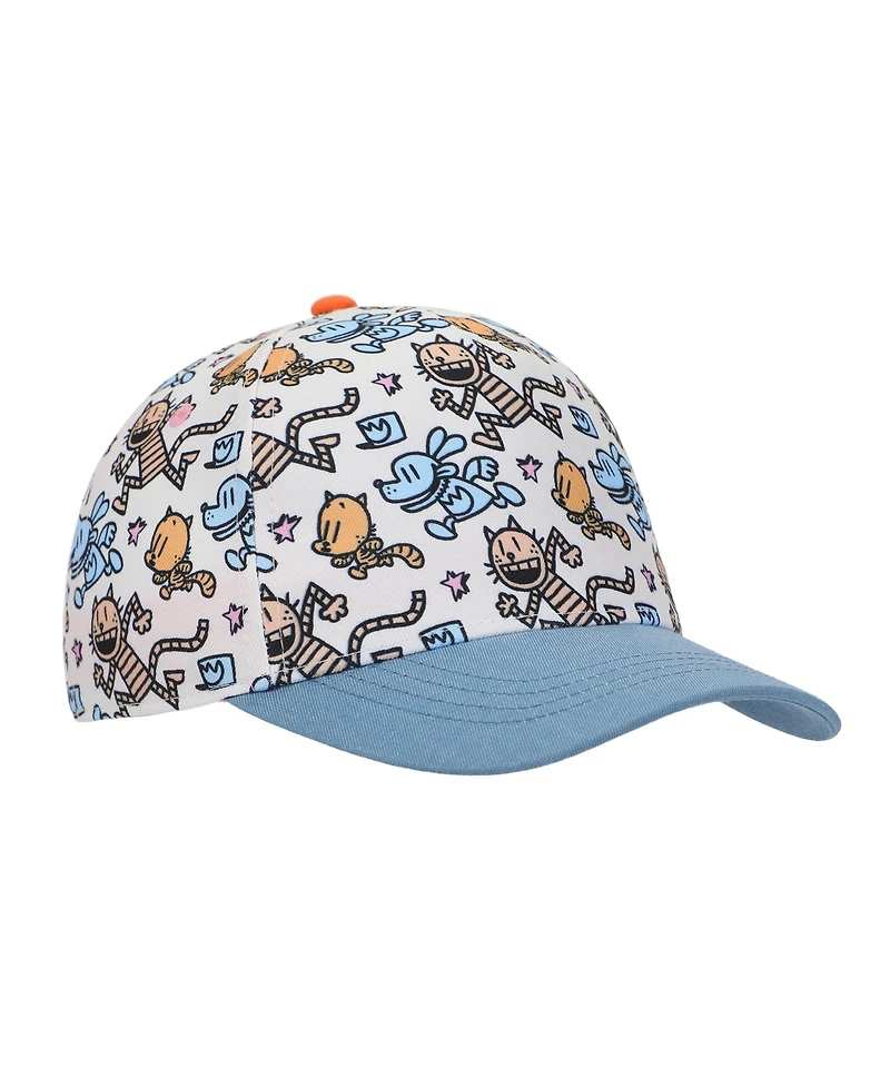 Dog Man Girls All-Over Character Print Youth White Traditional Adjustable Hat