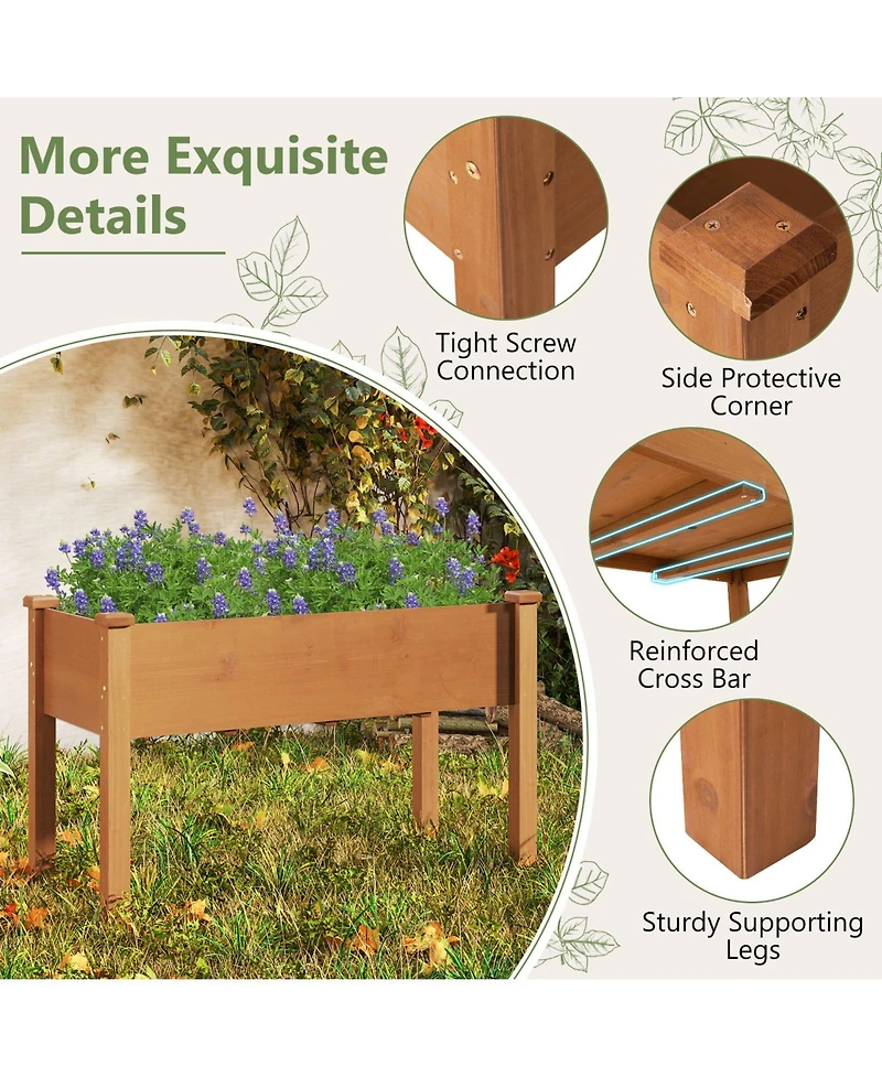 Gymax Raised Garden Bed Elevated Fir Wood Planter Box w/ Drain Hole Garden Planter