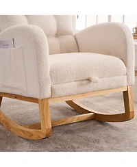 Flynama Plush Accent Rocking Chair with Footrest, Cream White High-Back Rocker, Rubber Wood Lounge Chair for Nursery & Living Room, 38.36"W x 26.77"D