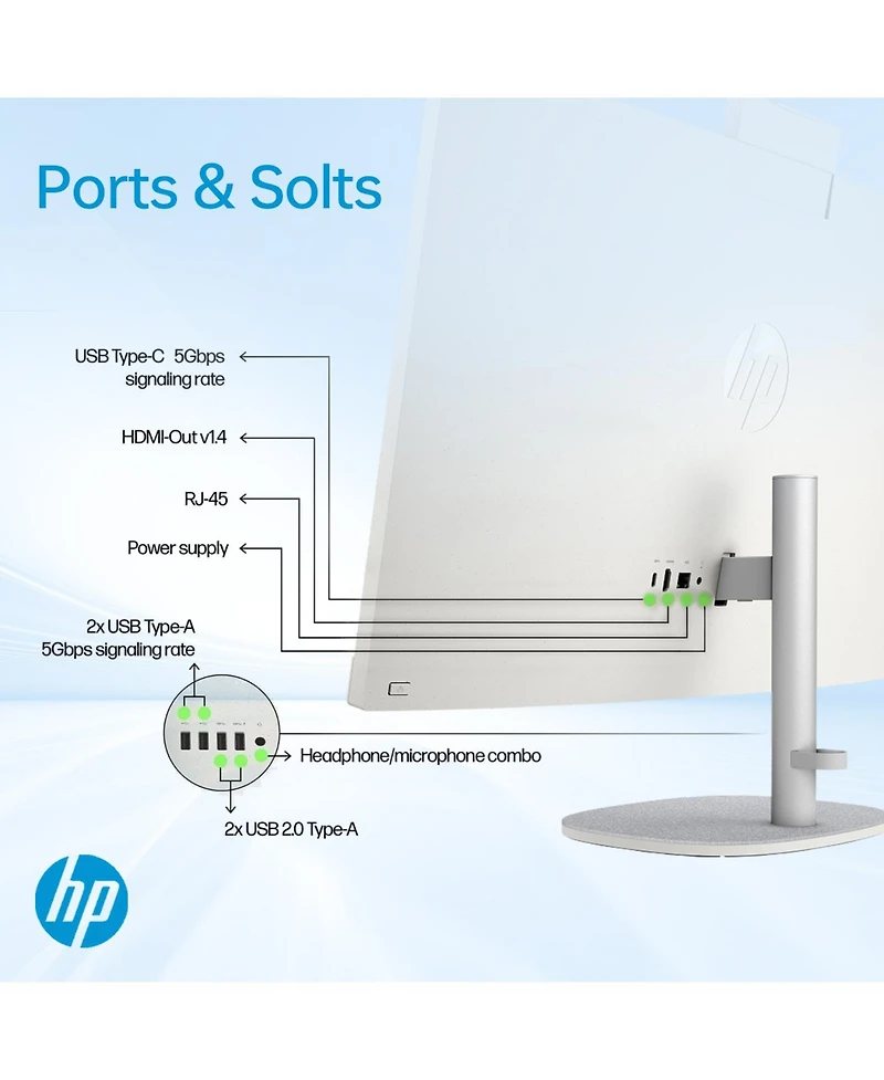 Hp Essential 27" Premium All-in-One Intel Core Ultra 7 155U 8GB Ram Intel Graphics 512GB Ssd Storage Windows 11 Home Fhd 60Hz - White