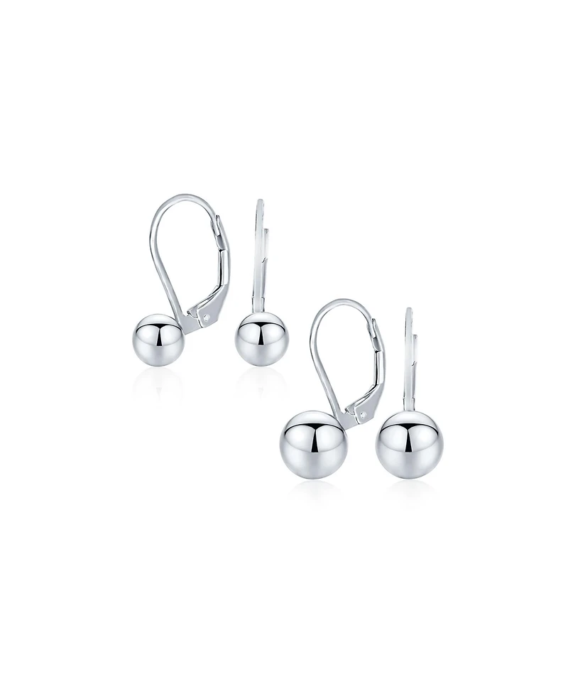 Bling Jewelry Set of 2 Round Drop Ball Earrings Bead Sterling Silver 6MM & 8MM Bead Lever Back