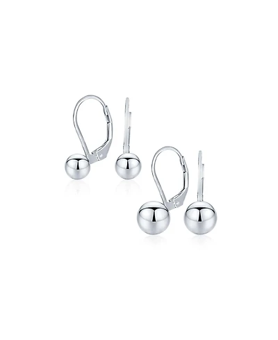 Bling Jewelry Set of 2 Round Drop Ball Earrings Bead Sterling Silver 6MM & 8MM Bead Lever Back