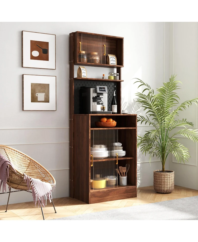 Casainc Kitchen Pantry Sideboard with Sliding Glass Doors and Countertop Storage Cabinet