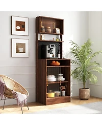 Casainc Kitchen Pantry Sideboard with Sliding Glass Doors and Countertop Storage Cabinet