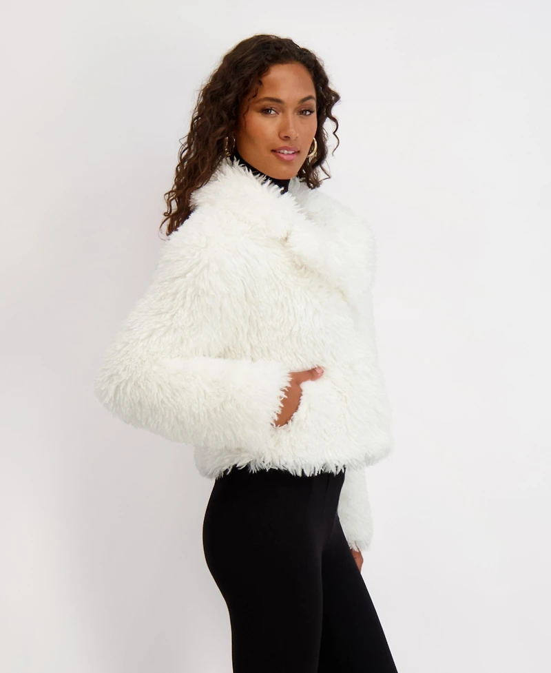 Kensie Women's Short Notch Collar Faux Fur Jacket
