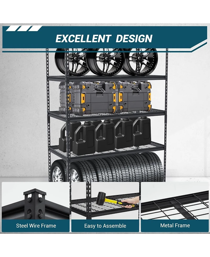 gaomon 48x24x72 Inch Garage Shelving Heavy Duty, Storage Shelves 2500Lbs Capacity, Adjustable Metal Shelving Unit, 5 Tier Industrial Shelves for Basem