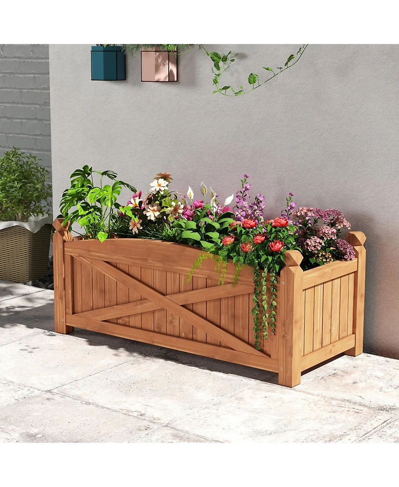 Gymax Wooden Raised Garden Bed Elevated Outdoor Planter Box w/ Drainage Holes for Patio