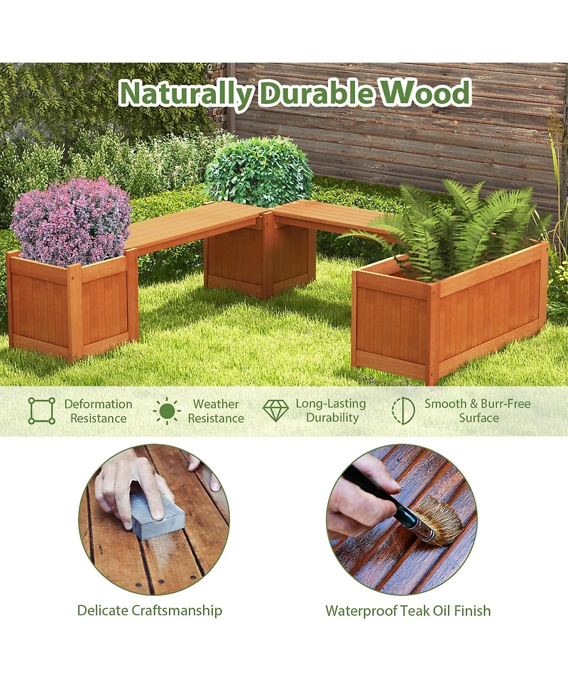 Gymax Wood Wooden Planter Box w/ Seat 2-in-1 Raised Garden Bed & Bench Outdoor