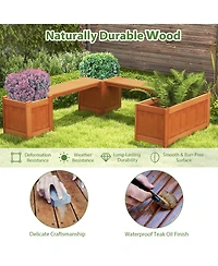 Gymax Wood Wooden Planter Box w/ Seat 2-in-1 Raised Garden Bed & Bench Outdoor