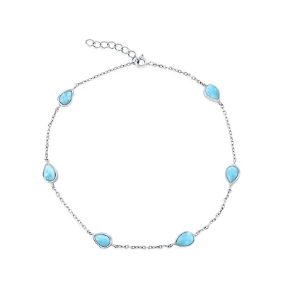 Caribbean Treasures Sterling Silver, Pearshaped Larimar Anklet