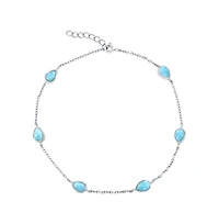 Caribbean Treasures Sterling Silver, Pearshaped Larimar Anklet