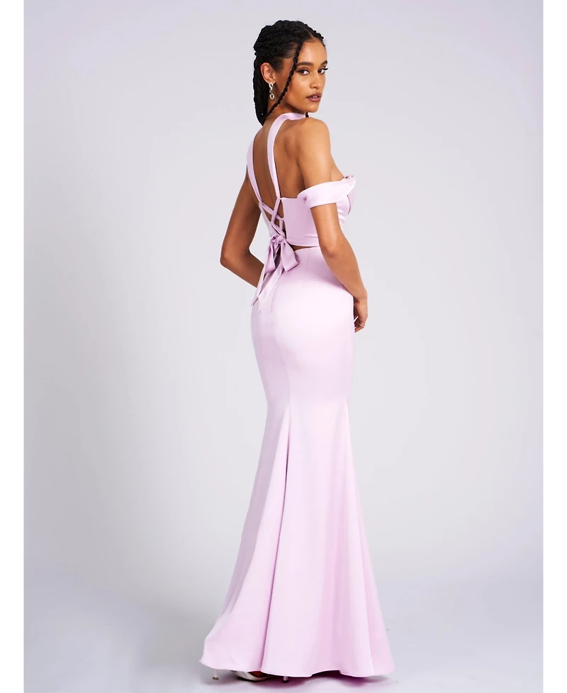 Miss Circle Women's Ivona Mauve Halter Neck Double Duchess Satin Gown