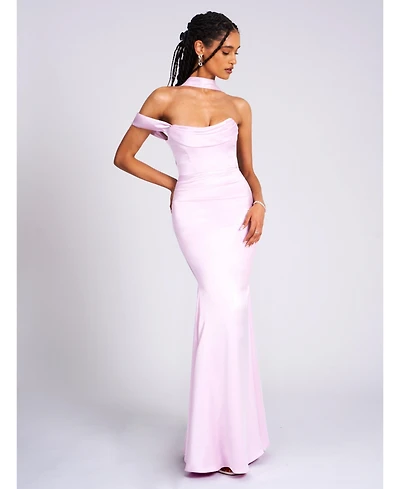 Miss Circle Women's Ivona Mauve Halter Neck Double Duchess Satin Gown