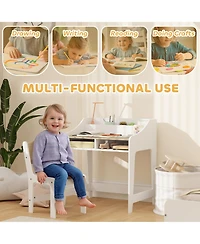 Qaba Kids Desk and Chair Set, Children Study Table with Chair,