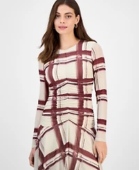 Rachel Roy Women's Jendice Mesh Plaid Print Midi Dress