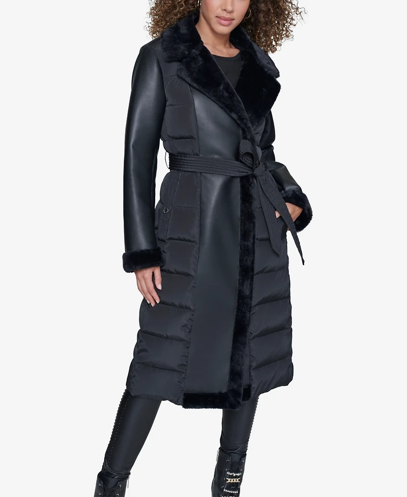 Karl Lagerfeld Paris Long Belted Puffer Coat