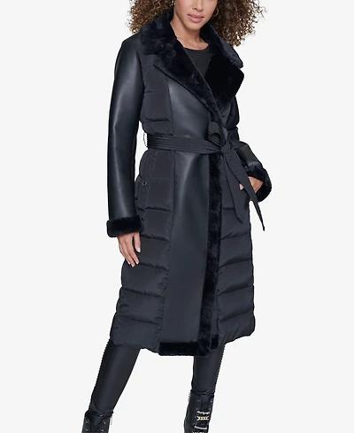 Karl Lagerfeld Paris Long Belted Puffer Coat