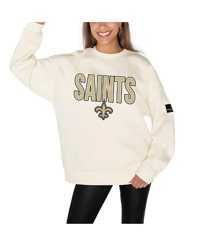 Gameday Couture Women's Cream New Orleans Saints Premium Fleece Oversized Drop Shoulder Pullover Sweatshirt