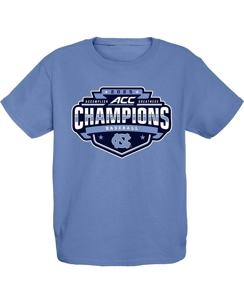 Blue 84 Big Boys and Girls Carolina North Tar Heels 2025 Acc Baseball Conference Tournament Champions Locker Room T-Shirt