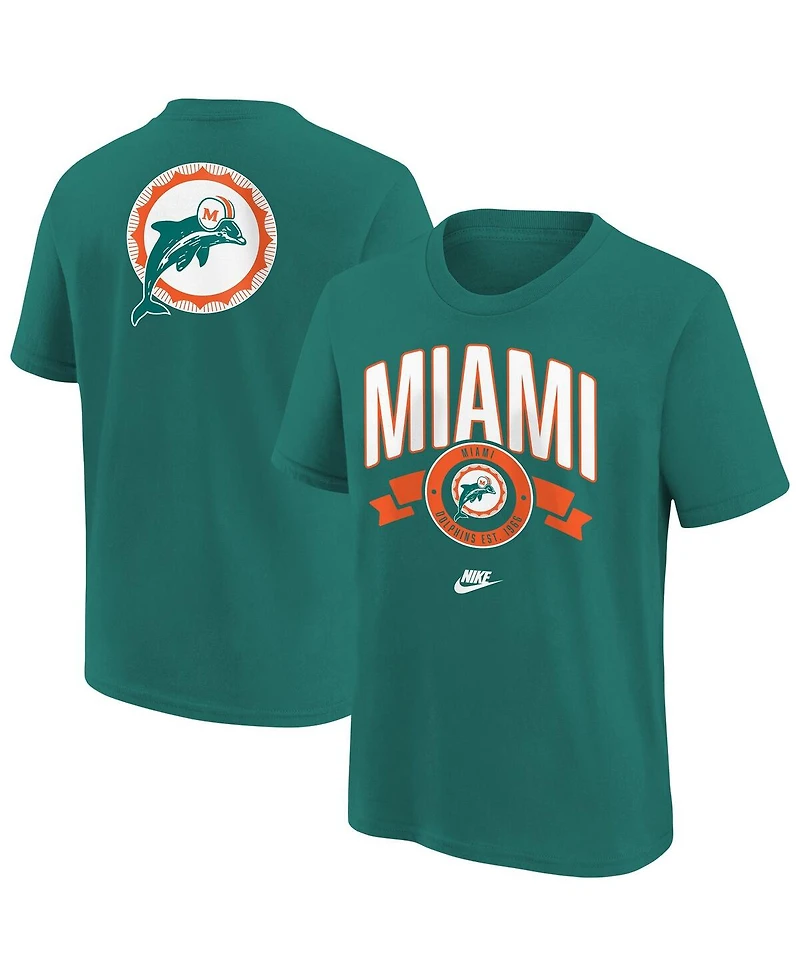 Nike Big Boys and Girls Aqua Miami Dolphins Rewind Front Back Essential T-Shirt