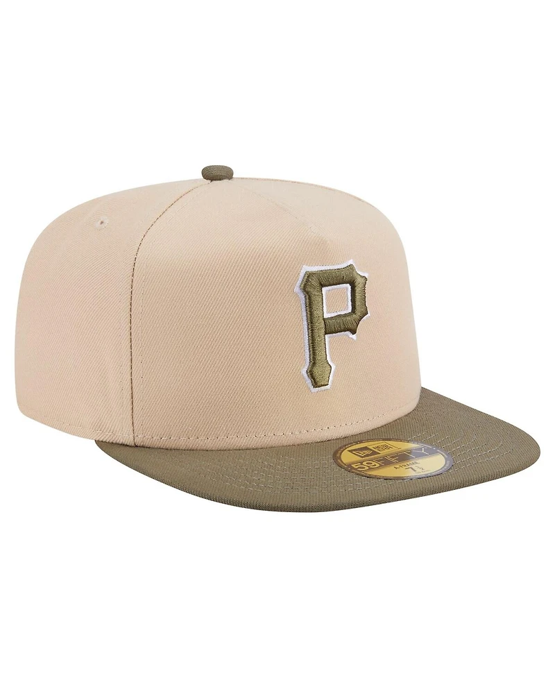 New Era Men's Light Beige/Olive Pittsburgh Pirates Two-Tone Color Pack A-Frame 59FIFTY Fitted Hat