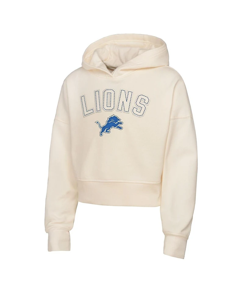 Outerstuff Big Girls Cream Detroit Lions Oversized Cropped Blitz Hoodie